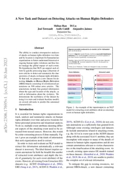 A New Task and Dataset on Detecting Attacks on Human Rights Defenders