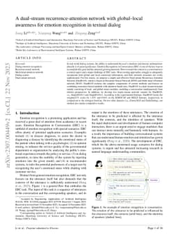 A Dual-Stream Recurrence-Attention Network With Global-Local Awareness
  for Emotion Recognition in Textual Dialog