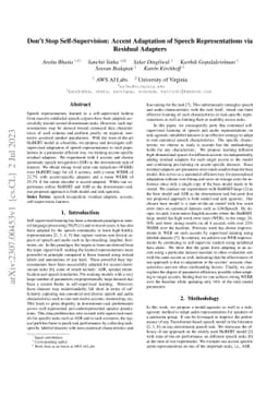 Don't Stop Self-Supervision: Accent Adaptation of Speech Representations
  via Residual Adapters