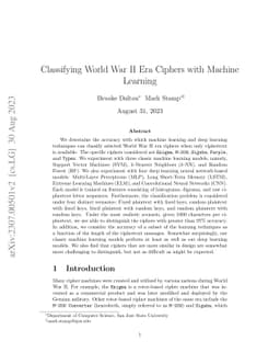 Classifying World War II Era Ciphers with Machine Learning