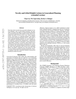 Novelty and Lifted Helpful Actions in Generalized Planning