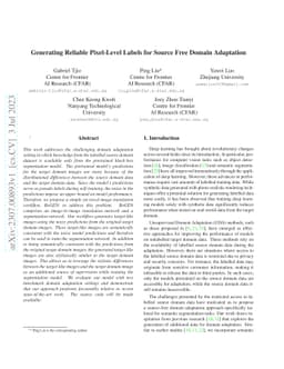 Generating Reliable Pixel-Level Labels for Source Free Domain Adaptation
