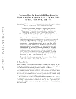 Benchmarking the Parallel 1D Heat Equation Solver in Chapel, Charm++,
  C++, HPX, Go, Julia, Python, Rust, Swift, and Java