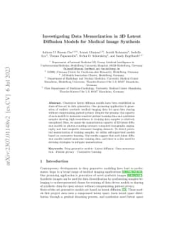 Investigating Data Memorization in 3D Latent Diffusion Models for
  Medical Image Synthesis