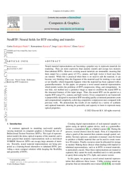 NeuBTF: Neural fields for BTF encoding and transfer
