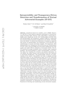 Interpretability and Transparency-Driven Detection and Transformation of
  Textual Adversarial Examples (IT-DT)