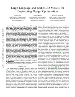 Large Language and Text-to-3D Models for Engineering Design Optimization