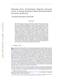 Towards Safe Autonomous Driving Policies using a Neuro-Symbolic Deep
  Reinforcement Learning Approach