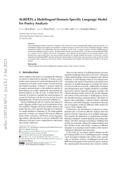 ALBERTI, a Multilingual Domain Specific Language Model for Poetry
  Analysis