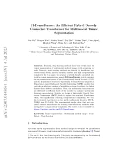 H-DenseFormer: An Efficient Hybrid Densely Connected Transformer for
  Multimodal Tumor Segmentation