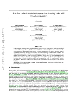 Scalable variable selection for two-view learning tasks with projection
  operators