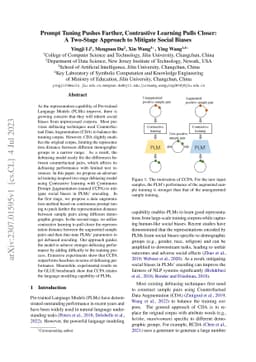 Prompt Tuning Pushes Farther, Contrastive Learning Pulls Closer: A
  Two-Stage Approach to Mitigate Social Biases