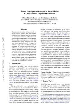 Robust Hate Speech Detection in Social Media: A Cross-Dataset Empirical
  Evaluation