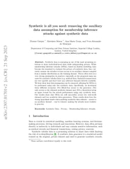 Synthetic is all you need: removing the auxiliary data assumption for
  membership inference attacks against synthetic data