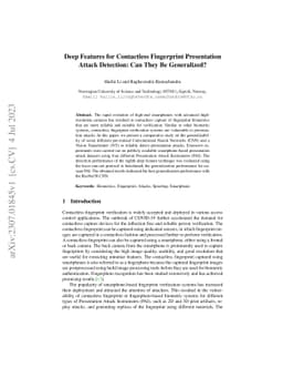 Deep Features for Contactless Fingerprint Presentation Attack Detection:
  Can They Be Generalized?