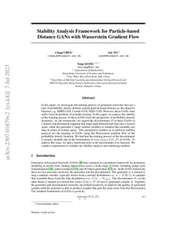 Stability Analysis Framework for Particle-based Distance GANs with
  Wasserstein Gradient Flow
