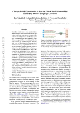 Concept-Based Explanations to Test for False Causal Relationships
  Learned by Abusive Language Classifiers