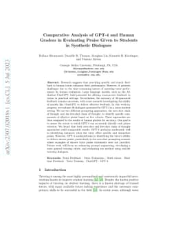 Comparative Analysis of GPT-4 and Human Graders in Evaluating Praise
  Given to Students in Synthetic Dialogues