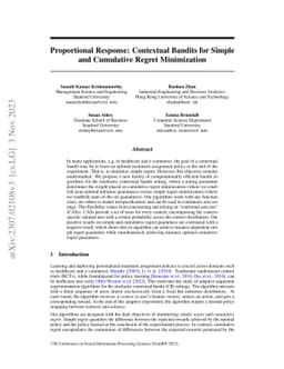 Proportional Response: Contextual Bandits for Simple and Cumulative
  Regret Minimization