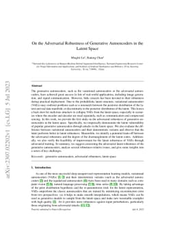 On the Adversarial Robustness of Generative Autoencoders in the Latent
  Space