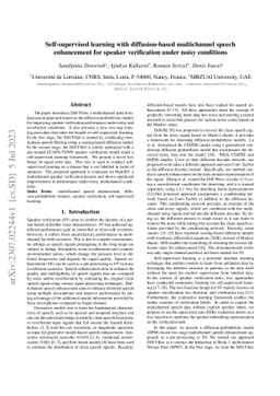 Self-supervised learning with diffusion-based multichannel speech
  enhancement for speaker verification under noisy conditions