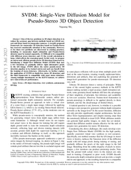 SVDM: Single-View Diffusion Model for Pseudo-Stereo 3D Object Detection