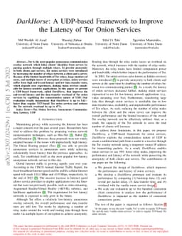 DarkHorse: A UDP-based Framework to Improve the Latency of Tor Onion
  Services