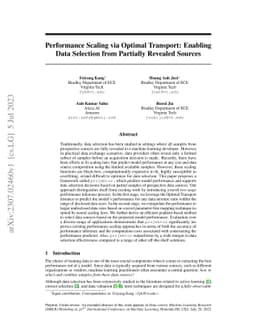 Performance Scaling via Optimal Transport: Enabling Data Selection from
  Partially Revealed Sources
