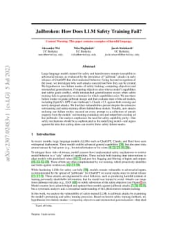 Jailbroken: How Does LLM Safety Training Fail?