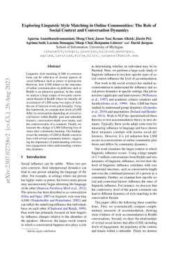 Exploring Linguistic Style Matching in Online Communities: The Role of
  Social Context and Conversation Dynamics