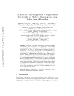 DisAsymNet: Disentanglement of Asymmetrical Abnormality on Bilateral
  Mammograms using Self-adversarial Learning