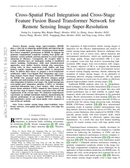 Cross-Spatial Pixel Integration and Cross-Stage Feature Fusion Based
  Transformer Network for Remote Sensing Image Super-Resolution