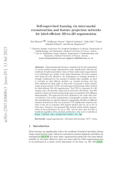 Self-supervised learning via inter-modal reconstruction and feature
  projection networks for label-efficient 3D-to-2D segmentation