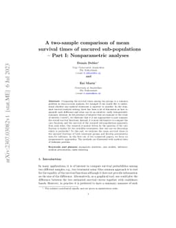 A two-sample comparison of mean survival times of uncured
  sub-populations
