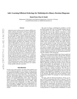 LEO: Learning Efficient Orderings for Multiobjective Binary Decision
  Diagrams