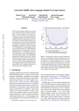 Lost in the Middle: How Language Models Use Long Contexts