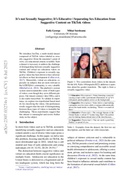 It is not Sexually Suggestive, It is Educative. Separating Sex Education
  from Suggestive Content on TikTok Videos