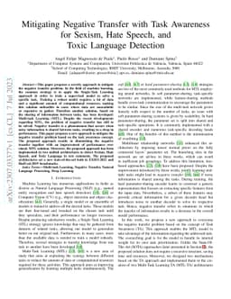 Mitigating Negative Transfer with Task Awareness for Sexism, Hate
  Speech, and Toxic Language Detection