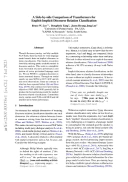 A Side-by-side Comparison of Transformers for English Implicit Discourse
  Relation Classification