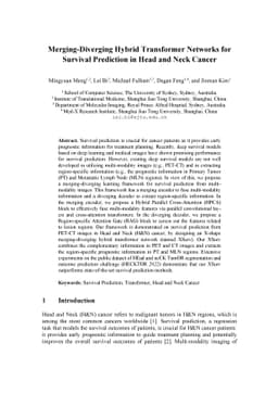 Merging-Diverging Hybrid Transformer Networks for Survival Prediction in
  Head and Neck Cancer