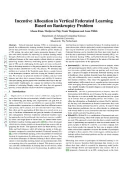 Incentive Allocation in Vertical Federated Learning Based on Bankruptcy Problem
