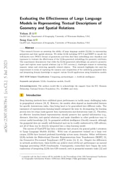 Evaluating the Effectiveness of Large Language Models in Representing
  Textual Descriptions of Geometry and Spatial Relations