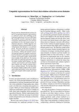Linguistic representations for fewer-shot relation extraction across
  domains