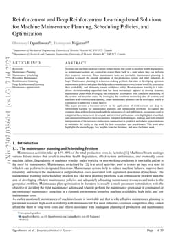 Reinforcement and Deep Reinforcement Learning-based Solutions for
  Machine Maintenance Planning, Scheduling Policies, and Optimization