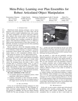 Meta-Policy Learning over Plan Ensembles for Robust Articulated Object
  Manipulation