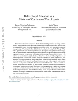 Bidirectional Attention as a Mixture of Continuous Word Experts