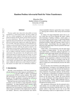 Random Position Adversarial Patch for Vision Transformers