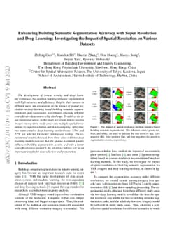 Enhancing Building Semantic Segmentation Accuracy with Super Resolution
  and Deep Learning: Investigating the Impact of Spatial Resolution on Various
  Datasets