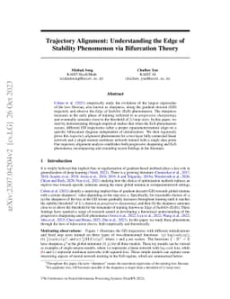 Trajectory Alignment: Understanding the Edge of Stability Phenomenon via
  Bifurcation Theory
