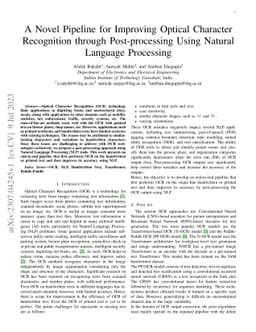 A Novel Pipeline for Improving Optical Character Recognition through
  Post-processing Using Natural Language Processing